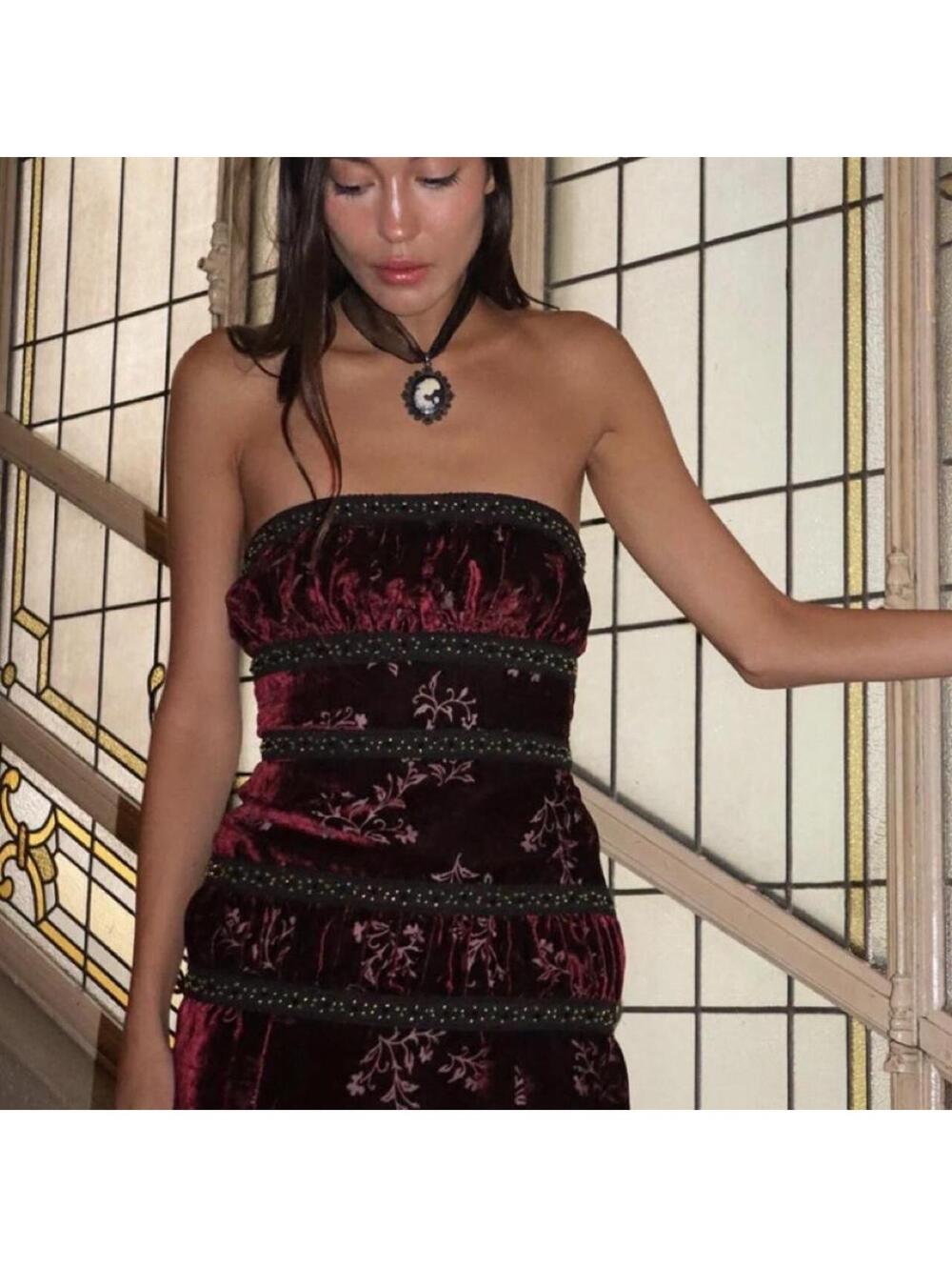 Fait Par Fouch Francine Burgundy Velvet Corset Mini Dress in Burgundy